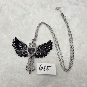 Elegant Silver and Black Winged Heart Cross Necklace